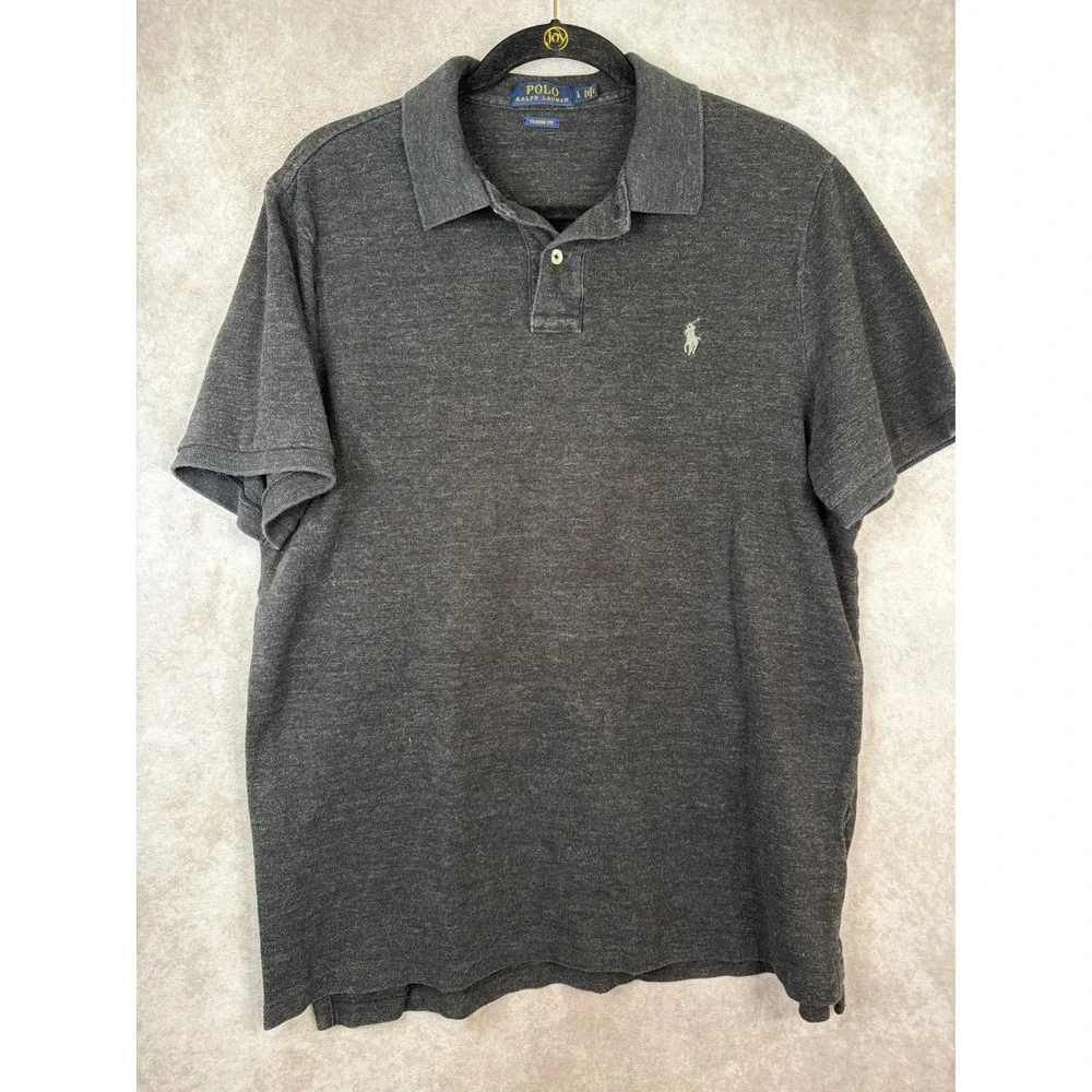 Polo Ralph Lauren‎ Polo Shirt Large Heathered Charcoal Gray Classic Fit Cotton